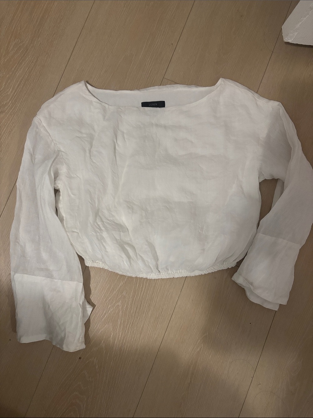 J. Crew White Cropped Boatneck Top